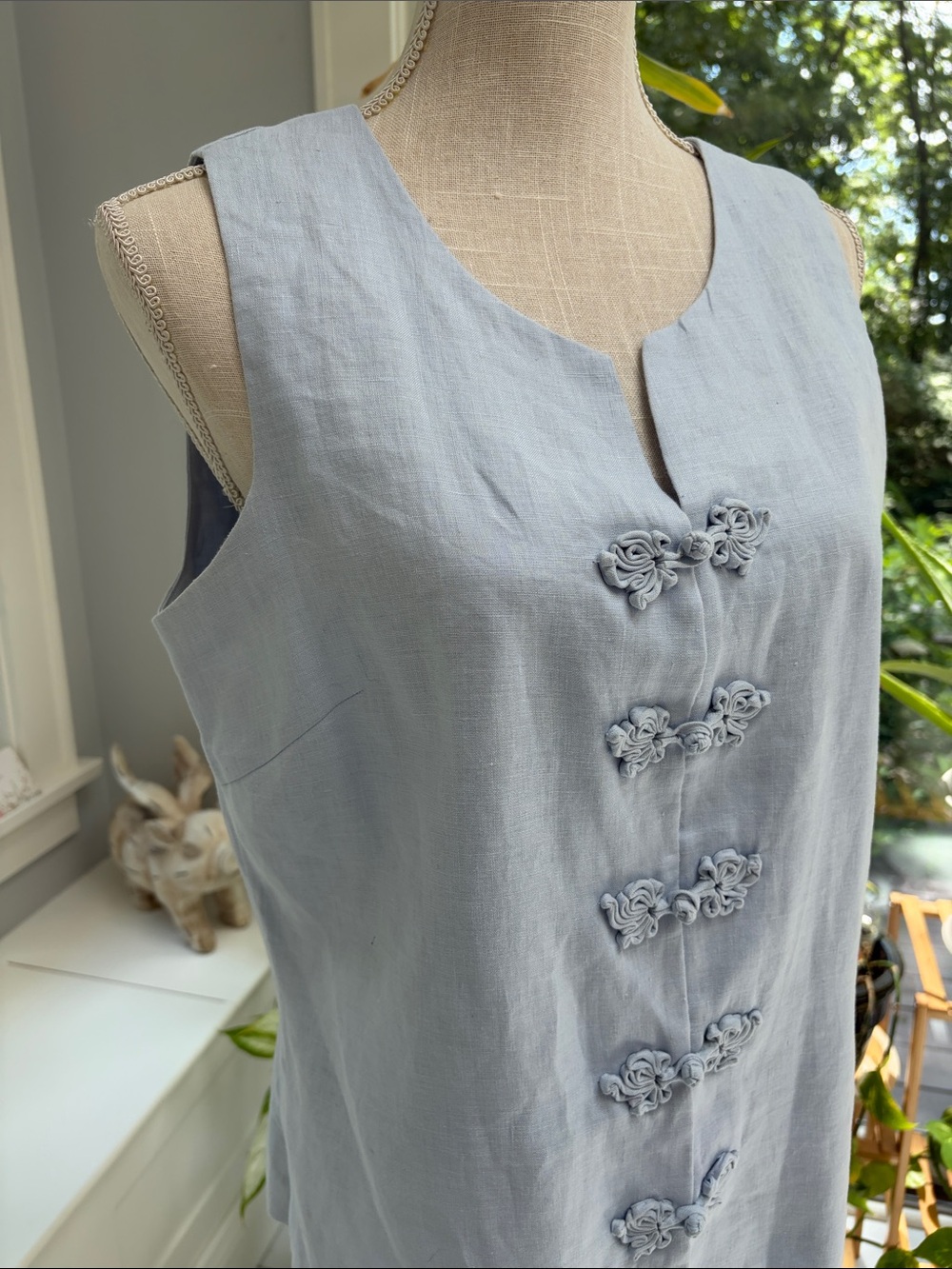 SilkLand 100% Linen Pale Blue Embroidered Camisole Vest - Picture 2 of 7